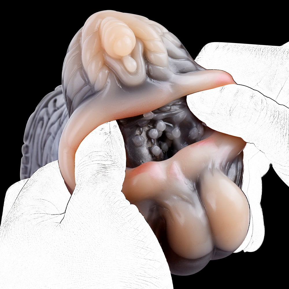 Realistic animal fleshlight, rounded light base with dark gray ridges