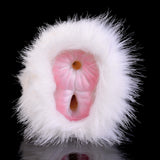 White furry dual-hole opening showing two pink interior rings