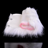 White plush dual-hole fleshlight with stitched fabric cuff and pink interior
