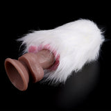 Dual-hole plush fleshlight with white sheepwool fur and open double openings