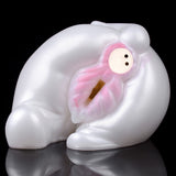 Rabbit-shaped dual-hole toy: pink inner channel with two-hole opening