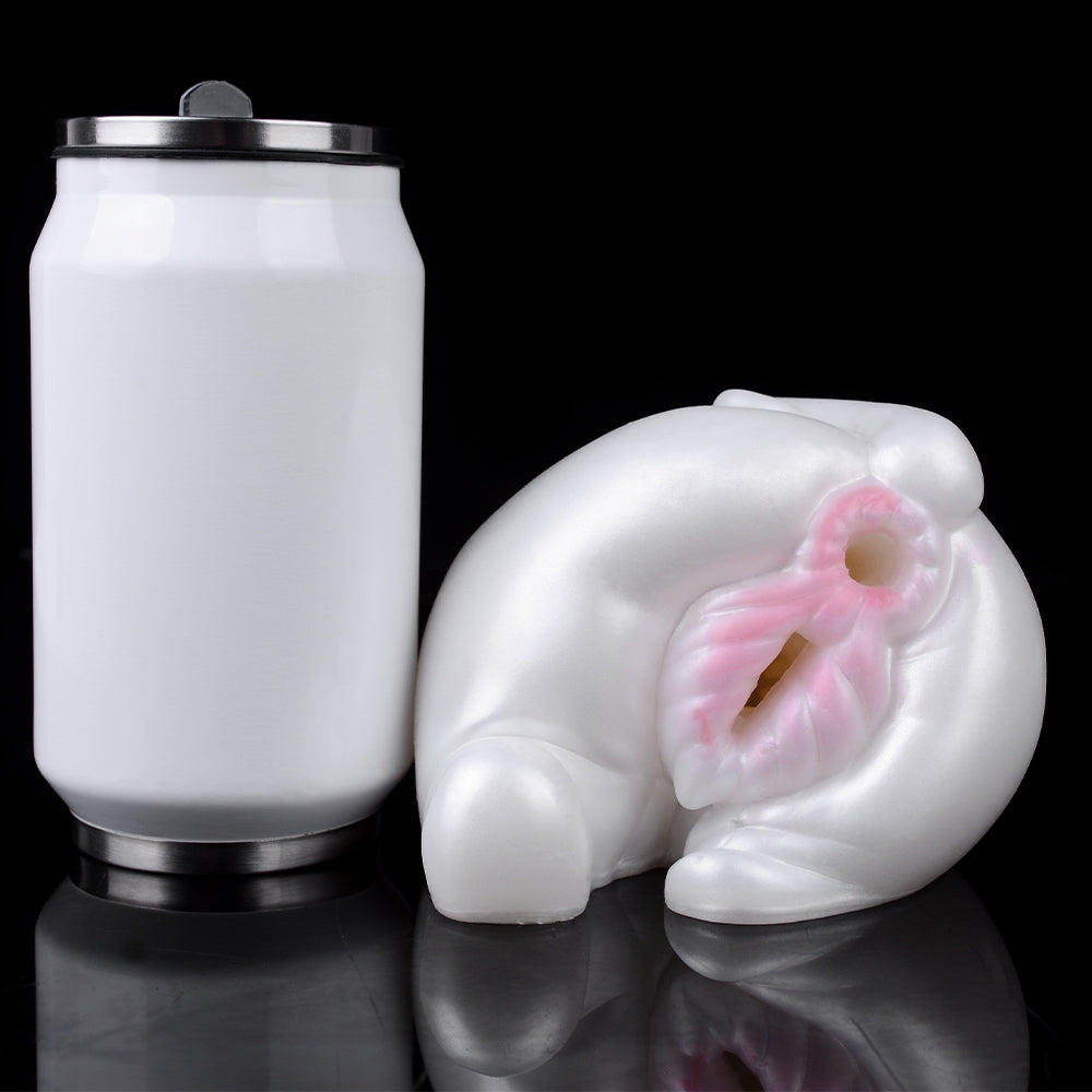 Snow Hare animal masturbator with dual openings, white body with pink insert detail