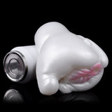 Rabbit-style dual-hole toy in white with shiny metal vibration base