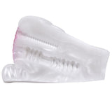 Snow Hare dual-hole masturbator, underside with ridged channel detail, white finish