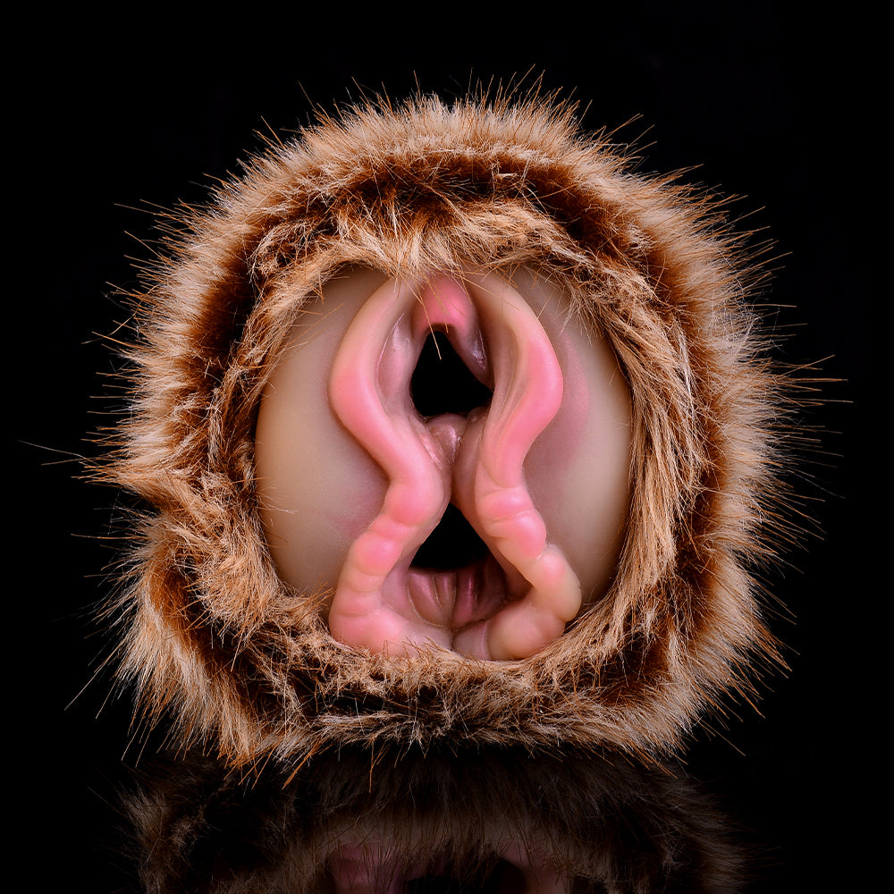 Furry dual-hole fleshlight stroker with two openings in round fur