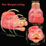 Spirit Fox creature fleshlight size diagram; pink/red product with dimensions