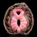 Furry dual-hole stroker head with two openings and pink inner texture