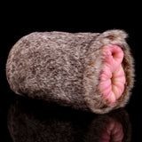 Gray-brown furry stroker with pink insert visible at the end