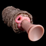 Gray-brown furry stroker with side end opening and pink insert