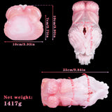 Squid-shaped fleshlight, pink and white, front and side views with inner opening