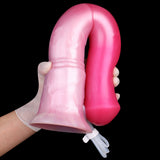 Rosa Pferde-Dildo mit Fußteil; transparentes Kabelbinder-Zubehör sichtbar