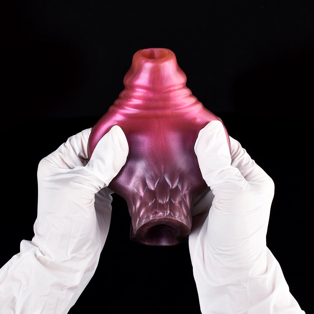 Top view of magenta dragon knot sleeve extender, open rim at the tip