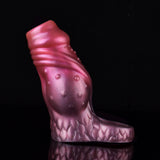 Pink ribbed dragon-knot sleeve extender, side view with scale-textured band