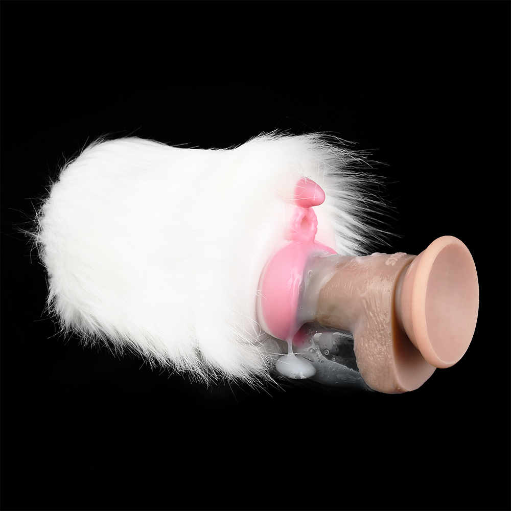Furry-Typ Schwein-Masturbator, weißes Fell und sichtbare rosa Innenöffnung