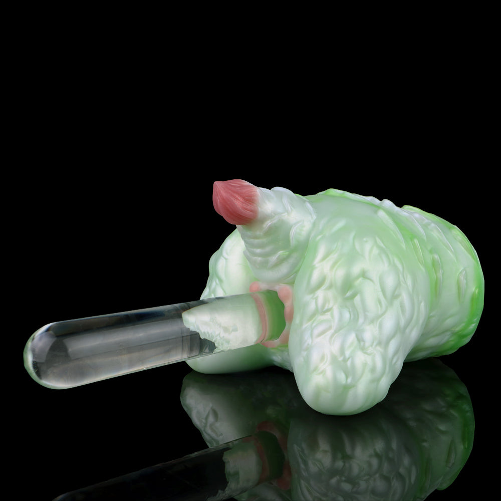Translucent light green and white flexible item with clear tube nozzle