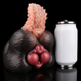 Tailless dog sex toy front view: black body with pale pink textured top
