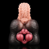 Front view: black tailless dog design with pale pink textured insert