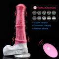 Vibrating horse-shaped sex toy with vibration mode graphics and pink remote