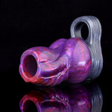 Fantasy knot pleasure sleeve extender, purple-pink galaxy finish with silver cuff
