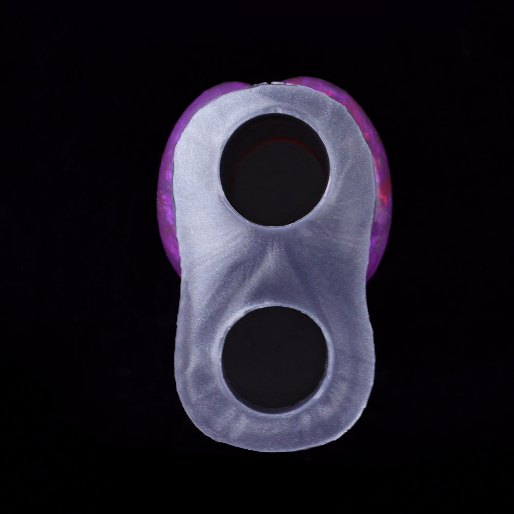 Silver insert end with two oval openings and purple rim on sleeve extender