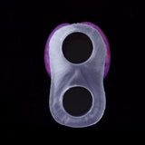 Silver insert end with two oval openings and purple rim on sleeve extender