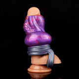 Purple sleeve extender with ribbed silver band and rounded open tip