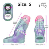 Size S octopus cock sleeve sheath; iridescent pink/green/purple, ring opening shown