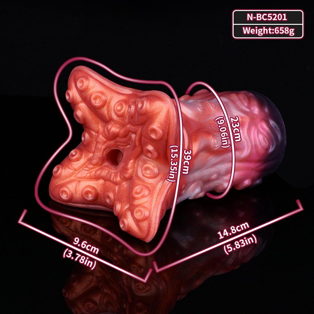 Measurement view: red tentacruel fantasy stroker with ridged tentacle base