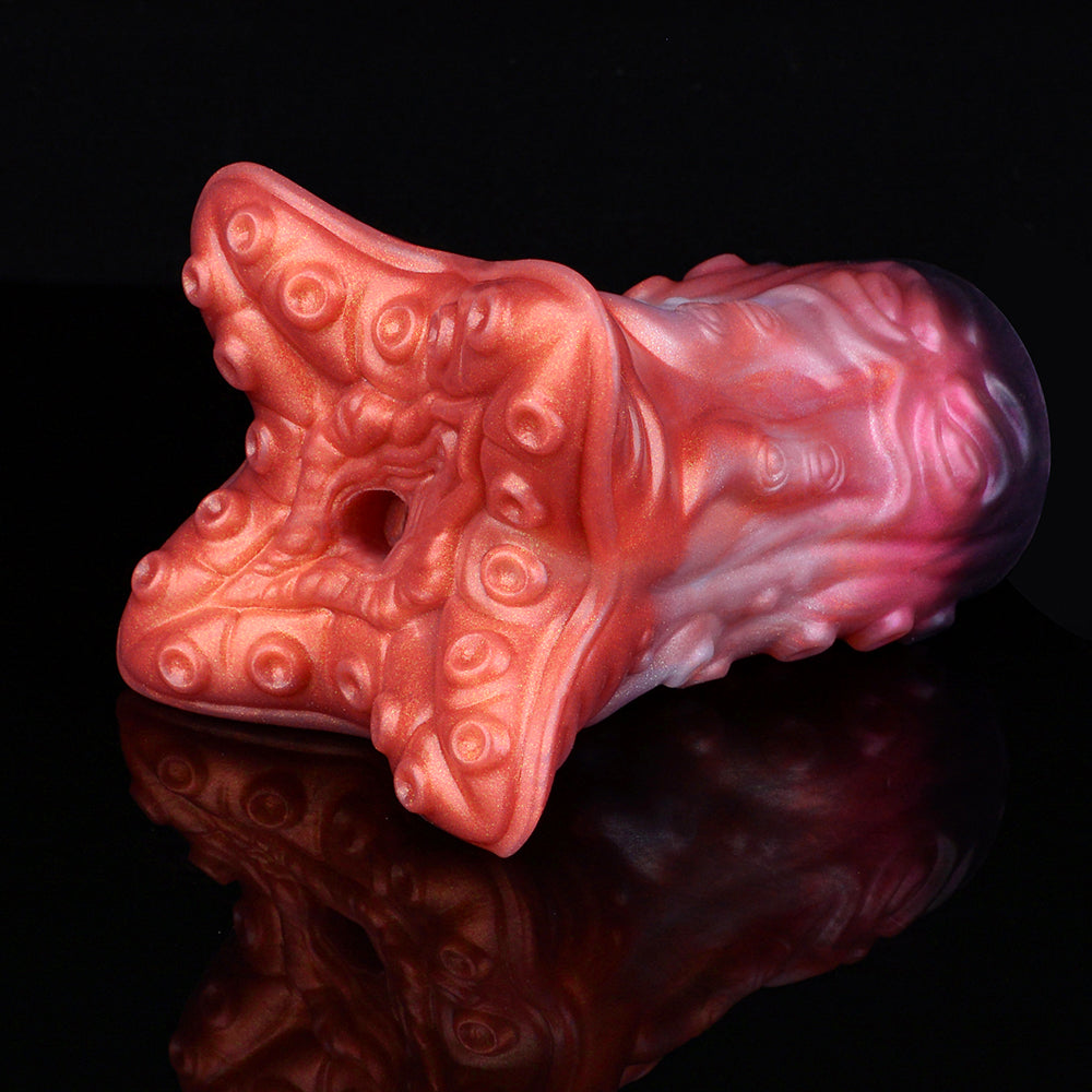 Alien Stroker Fleshlight, rot-rosa Textur mit Tentakelaugen-Relief, geschwungene Form