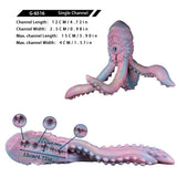 Pastel octopus figurine diagram with tentacles and labeled measurements on a white layout