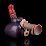 Adult novelty toy with dark gray rounded body, red top, and pink textured end