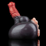 Adult novelty toy side view with dark gray body, red top handle, and pink detail end