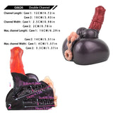 Size chart diagram for adult novelty toy with measurements in inches and cm