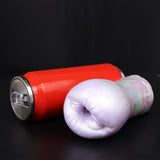 Red base with purple and iridescent masturbator end, rounded opening