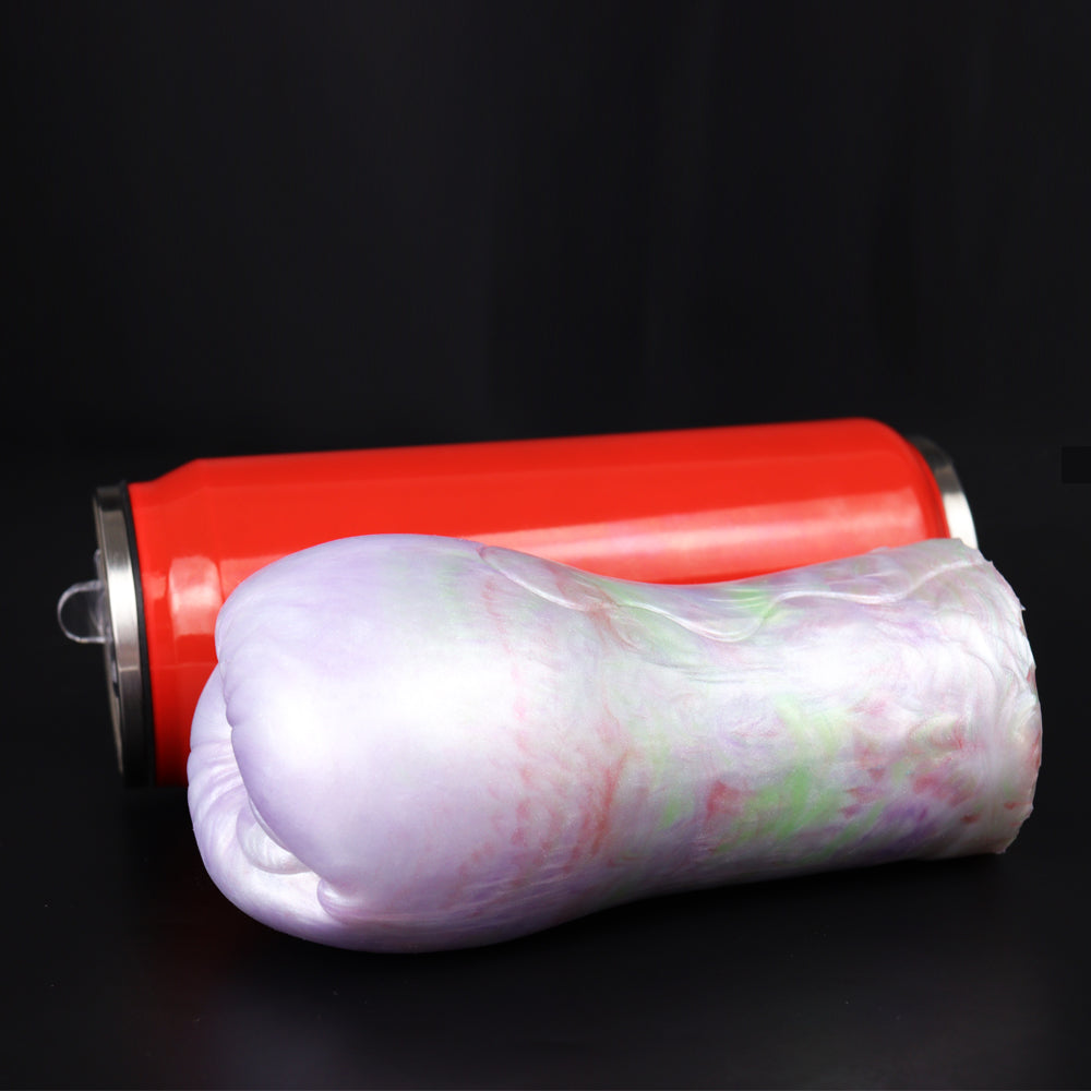 Red base with purple and iridescent masturbator body and ridged end section