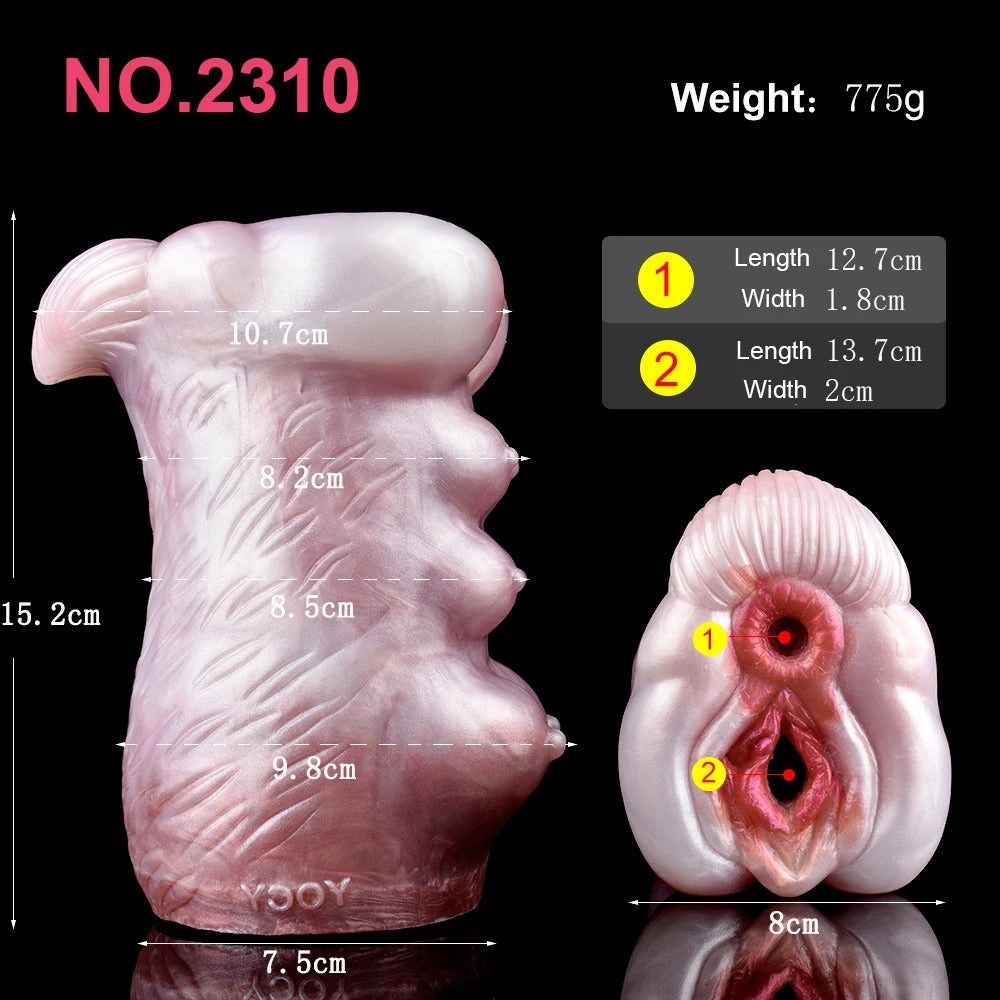 Canine stroker size chart showing measurements and weight: 775g