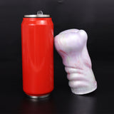 Fantasy male masturbator worm-style with red canister, pale white pastel swirls, rounded end