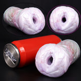Pink pocket cup masturbator with oval opening; close-up views highlighted