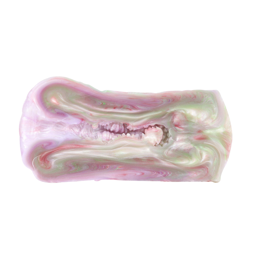 Pocket cup masturbator cutaway showing inner cavity and textured ridges