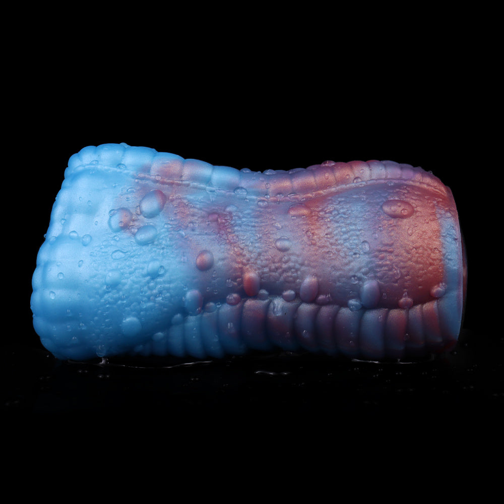 Dragon fantasy male stroker with blue-to-purple translucent, textured surface