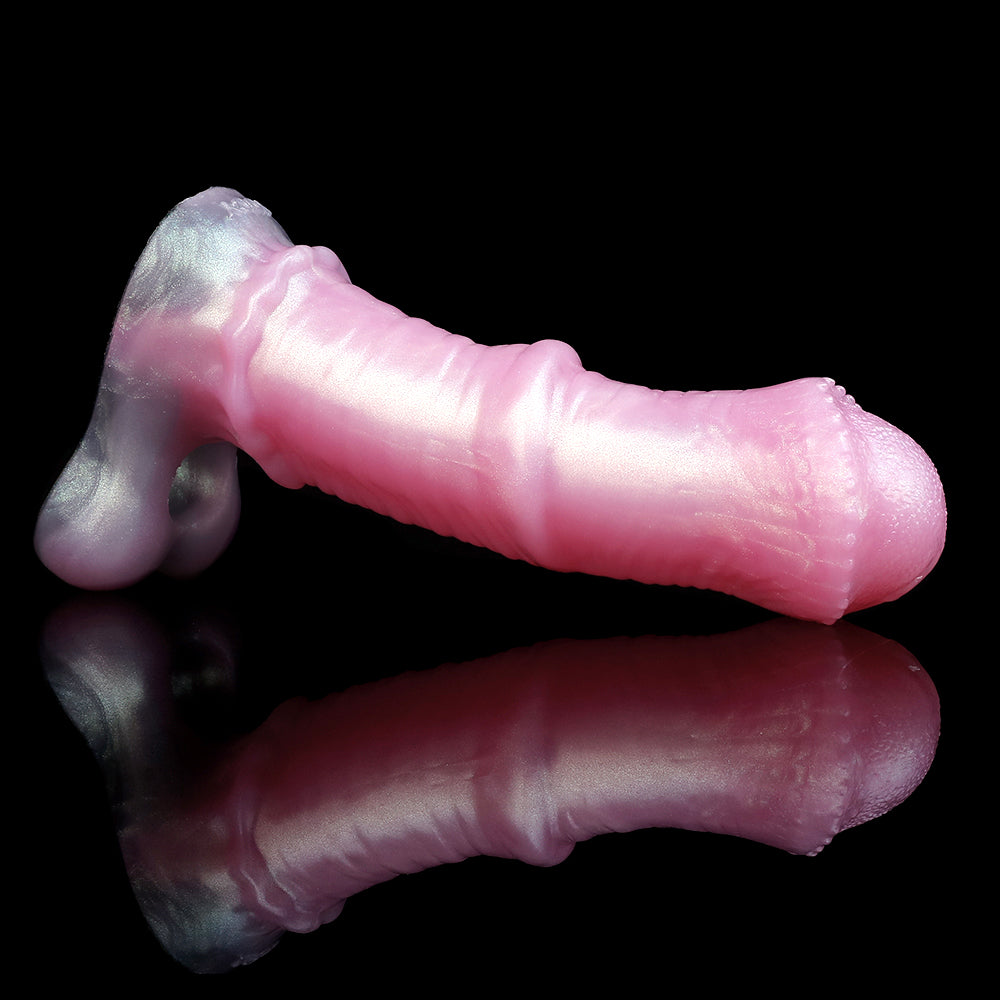 Pink horse sheath extender with rounded head and ribbed texture