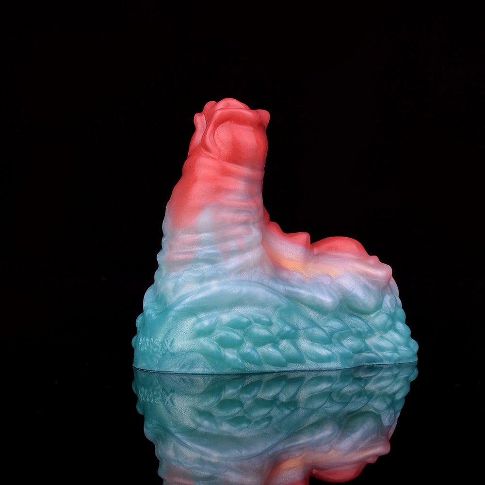 Ticus grinder toy base with two ports, red top and blue marbled body