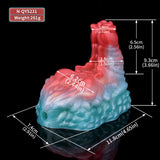 Ticus vibrating grinder toy size view, red-blue marbled textured design