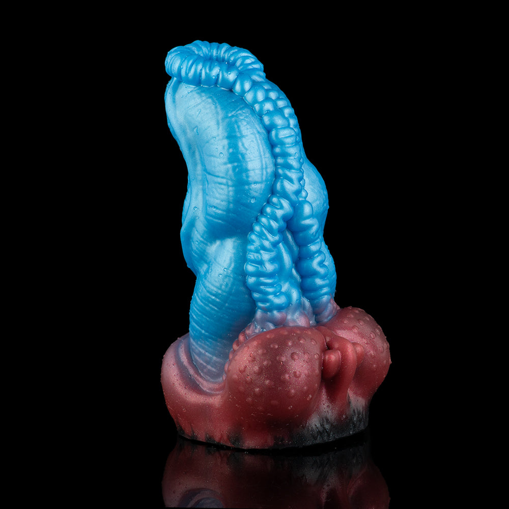 Blue textured shaft with red ball base and gray collar view