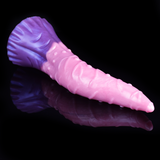 Silicone tentacle dildo, octopus butt plug—curved angle with textured surface