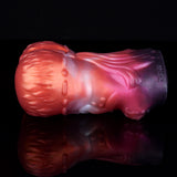 Red-to-purple textured stroker toy, side profile with ridged surface