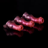 Burgundy fantasy horse-knot penis extender sleeves, three pieces with flared ends
