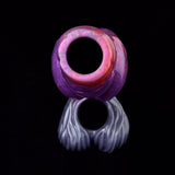 Purple galaxy silicone ring end with smooth opening and ribbed blue base