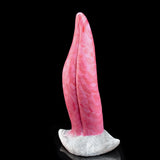 Tall pink monster tongue vibrator standing with white textured base