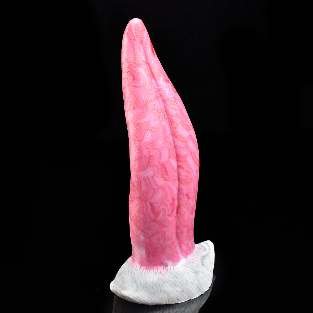 Pink upright monster tongue vibrator with white textured base